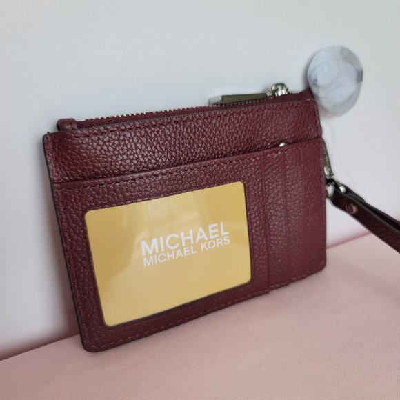 MICHAEL KORS Small Top-Zip Coin Pouch with ID Holder Pebbled Leather-Merlot ⭐$69 - Picture 10 of 16